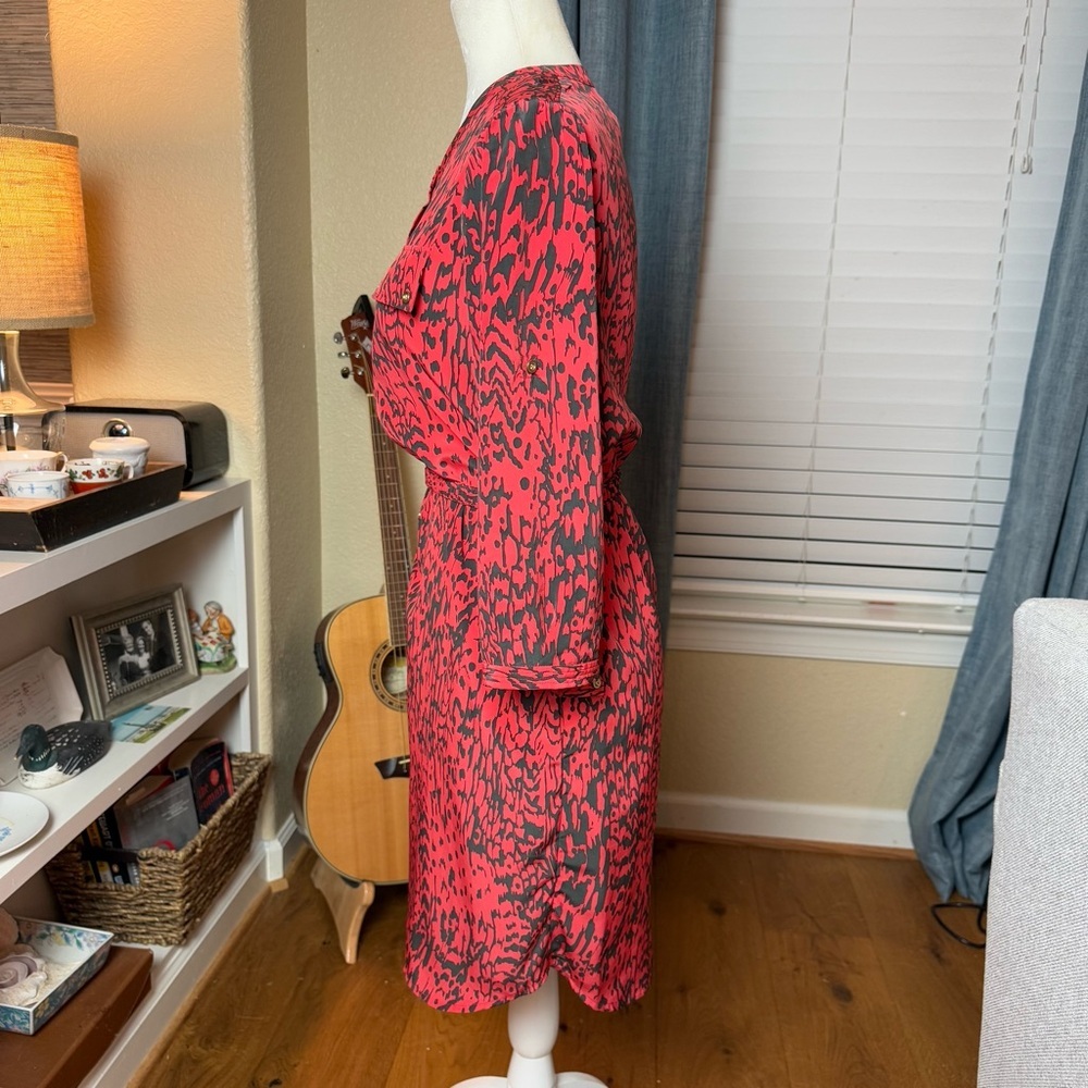 Yoana Baraschi Red and Black Patterned Shirtdress with Belt and Pockets Sz 0 - Picture 2 of 10